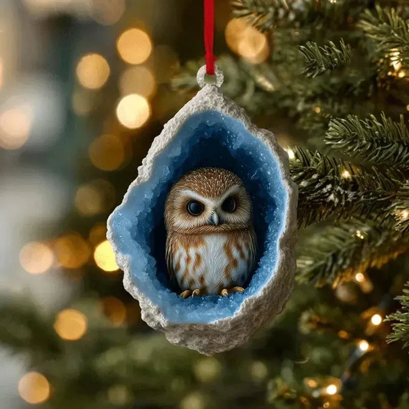 🎄 Woodland Geode Animal Ornaments – Tiny Christmas Friends Hidden in Crystal Magic