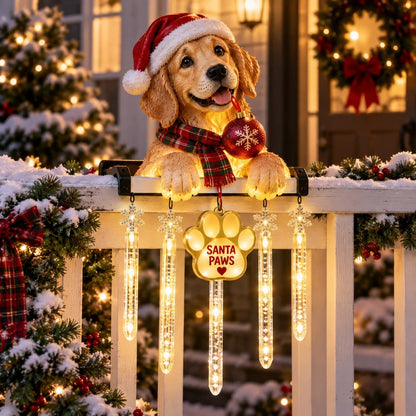 🐾 Santa Paws Porch Christmas Decoration – Lighted Dog Railing Decoration 🎄✨