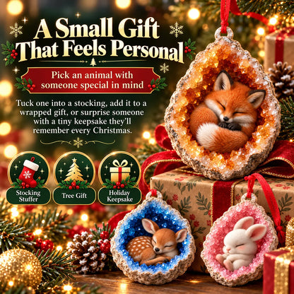 🎄 Woodland Geode Animal Ornaments – Tiny Christmas Friends Hidden in Crystal Magic