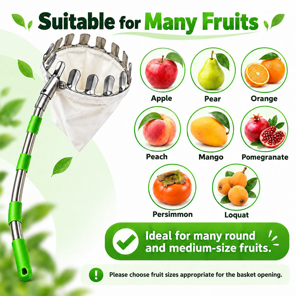 📢📢50% OFF !! ⏰Fruit Picker Head Basket – Durable Design, Easy Attach & Perfect for Reaching High Branches Without a Ladder 🌳