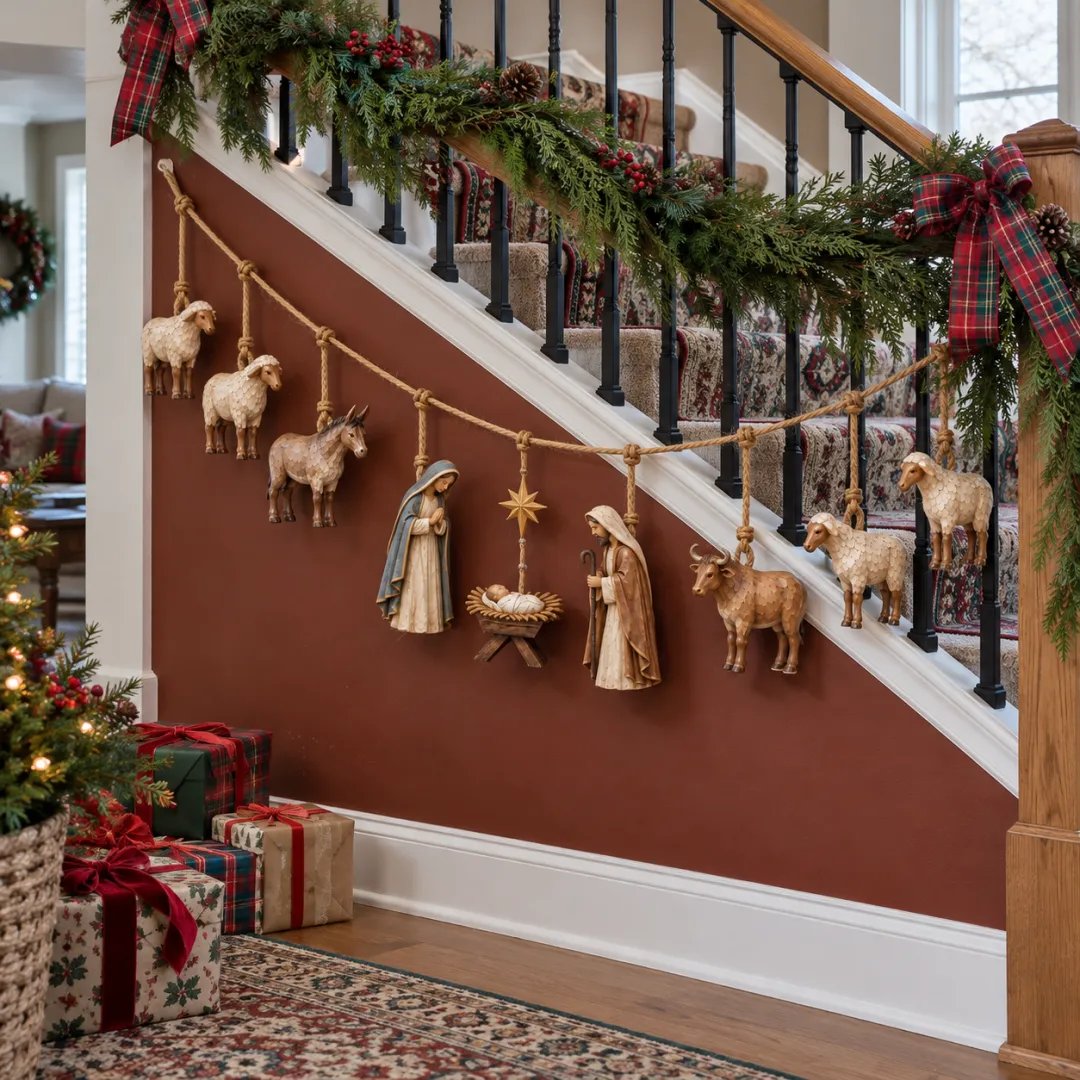 🔥 50% off | ✝️🎄 Handmade wooden garland with nativity scene