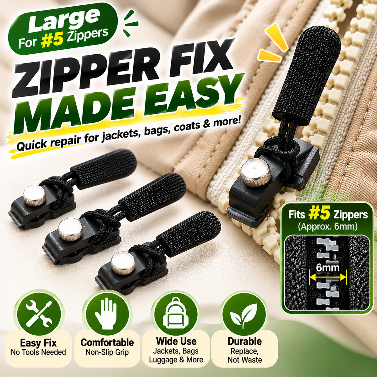 🔧 Zipper Pull Replacement Kit – Fix Broken Zipper Tabs in Minutes ✨