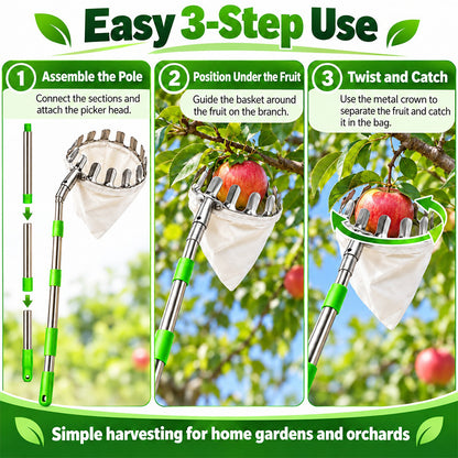 📢📢50% OFF !! ⏰Fruit Picker Head Basket – Durable Design, Easy Attach & Perfect for Reaching High Branches Without a Ladder 🌳