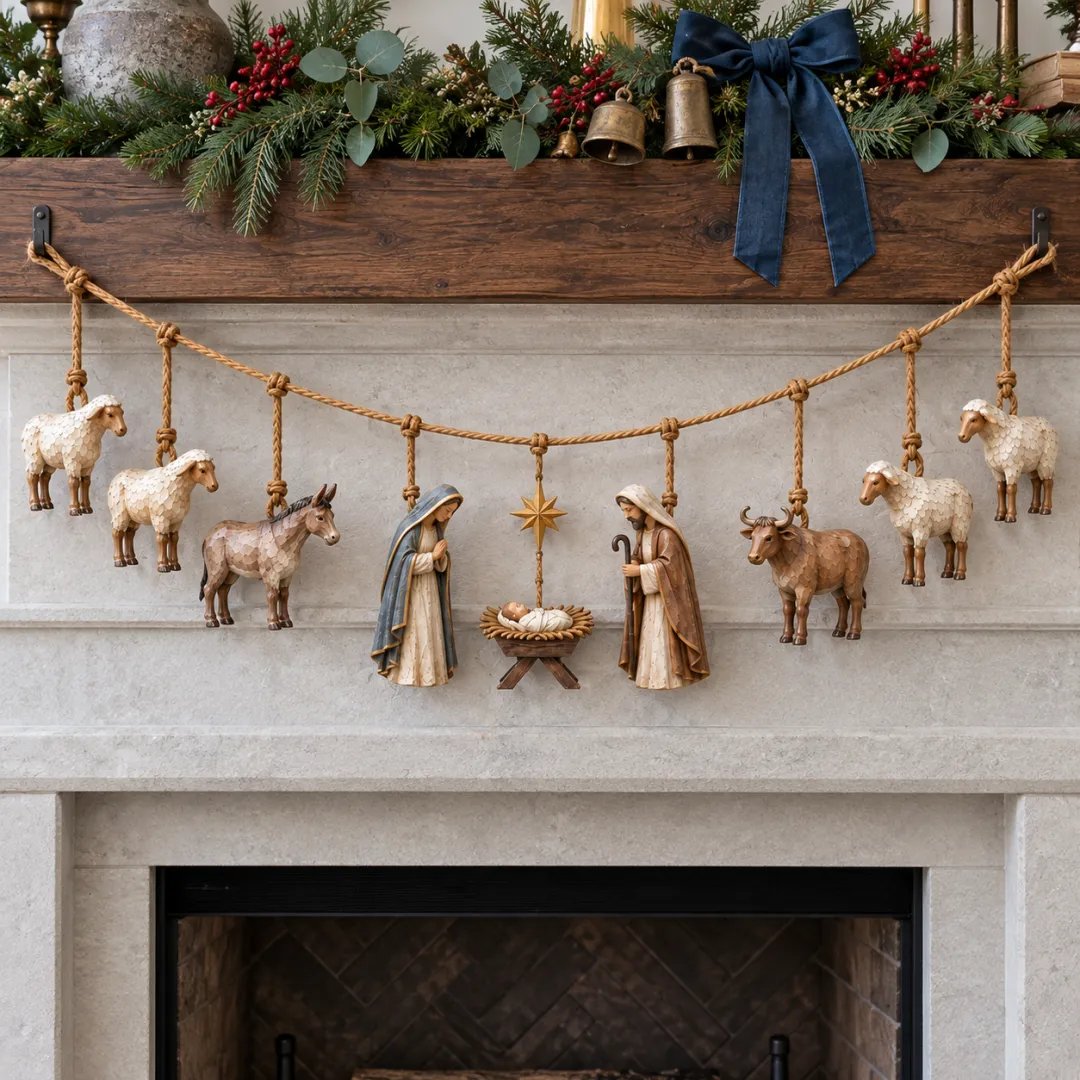 🔥 50% off | ✝️🎄 Handmade wooden garland with nativity scene