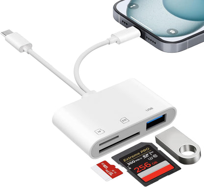 3-in-1 SD Card Reader for iPhone, USB-C and USB-A Devices