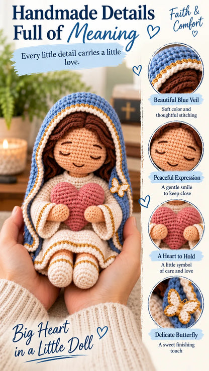 💙Always With You Mary Comfort Doll | Handmade Crochet Companion Holding A Heart with Encouragement Card ✨
