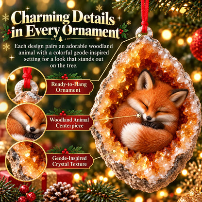🎄 Woodland Geode Animal Ornaments – Tiny Christmas Friends Hidden in Crystal Magic