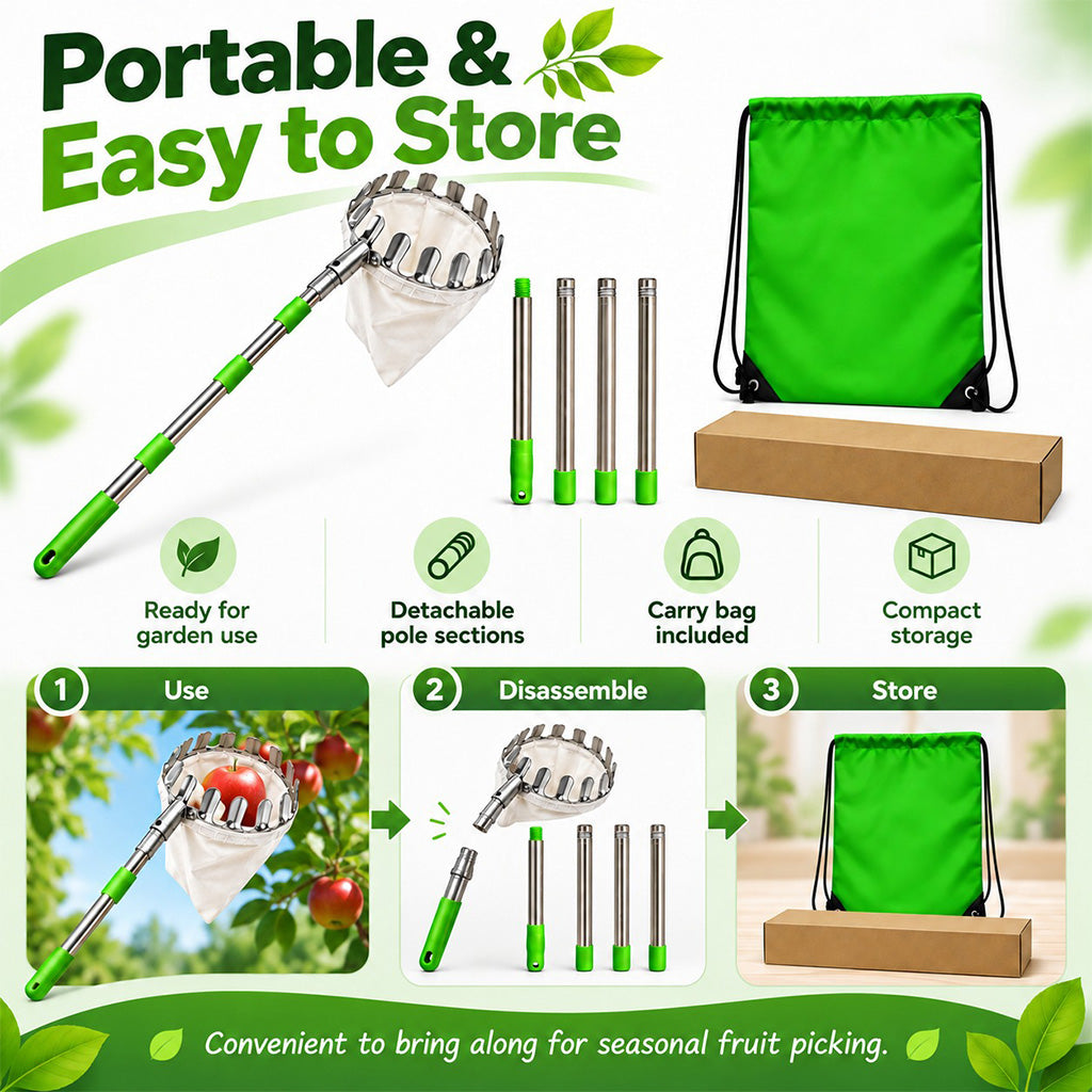 📢📢50% OFF !! ⏰Fruit Picker Head Basket – Durable Design, Easy Attach & Perfect for Reaching High Branches Without a Ladder 🌳