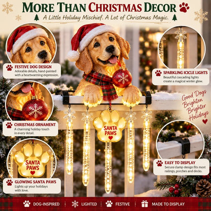 🐾 Santa Paws Porch Christmas Decoration – Lighted Dog Railing Decoration 🎄✨