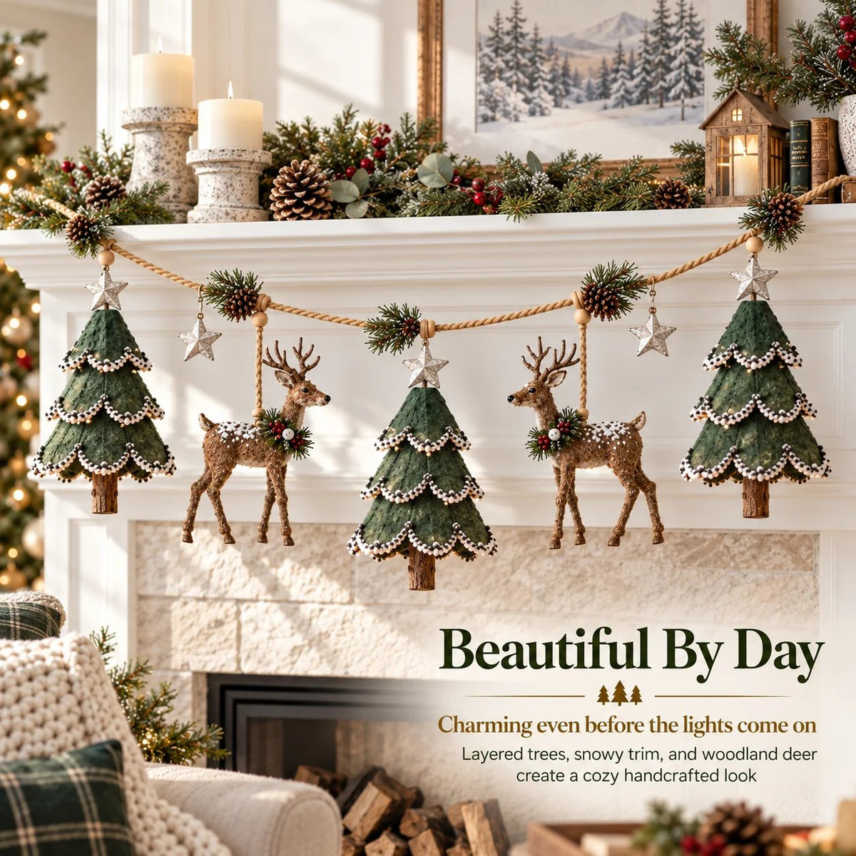 🎄Lighted Woodland Christmas Garland🦌