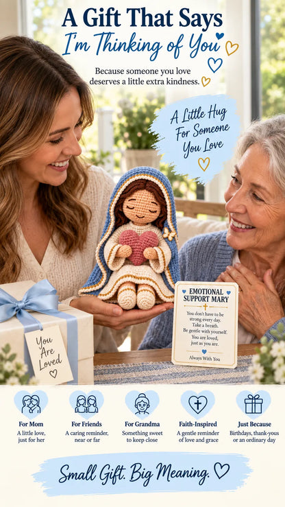 💙Always With You Mary Comfort Doll | Handmade Crochet Companion Holding A Heart with Encouragement Card ✨