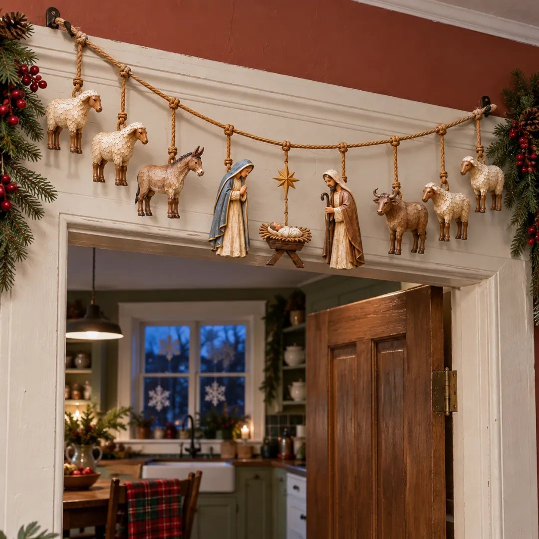 🔥 50% off | ✝️🎄 Handmade wooden garland with nativity scene