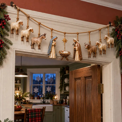 🔥 50% off | ✝️🎄 Handmade wooden garland with nativity scene