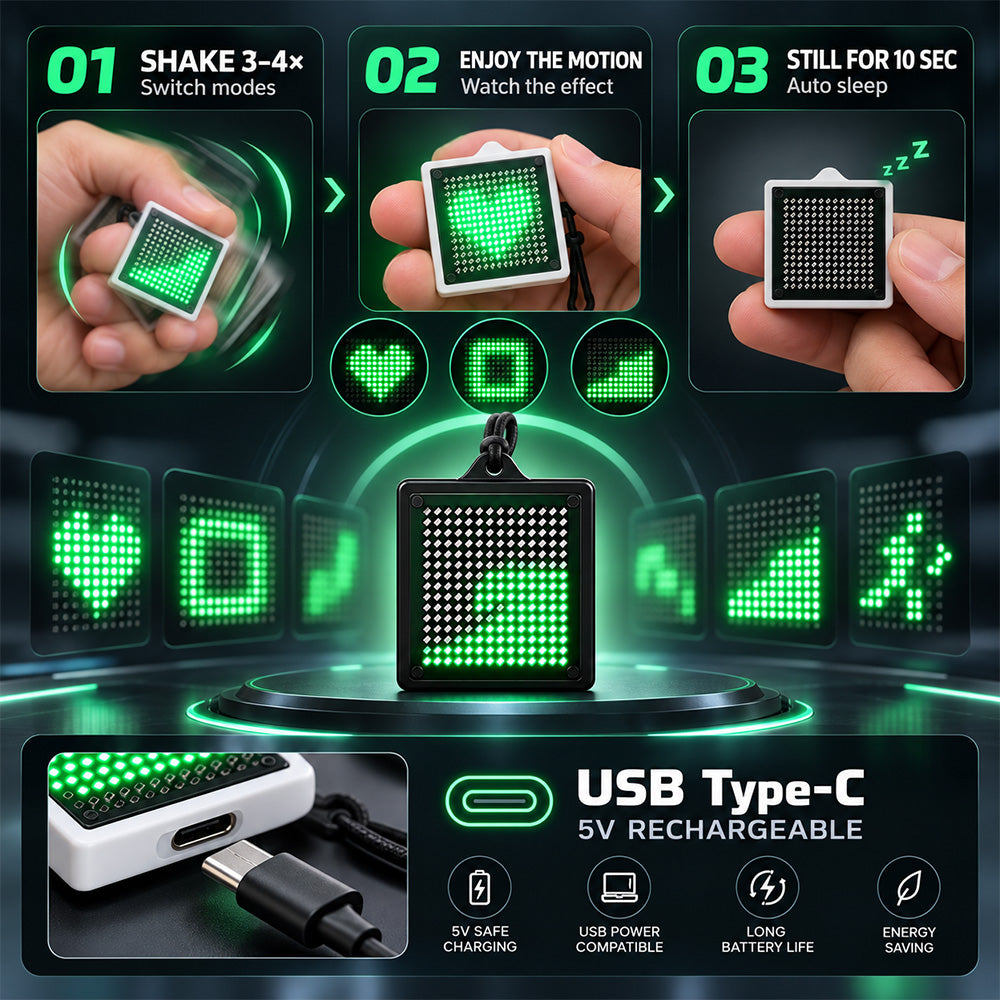 TYII™ FLOW – Interactive Pixel Keychain with Flowing Light Effects