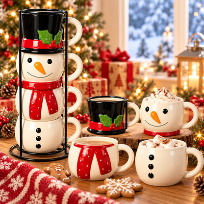 TYII™ Christmas Stackable Ceramic Mugs – Festive Holiday Drinkware & Gift Set