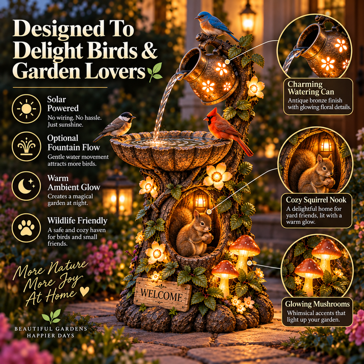 🐿️ Solar Birdbath Fountain Garden Decor – A Cozy Wildlife Haven for Your Yard