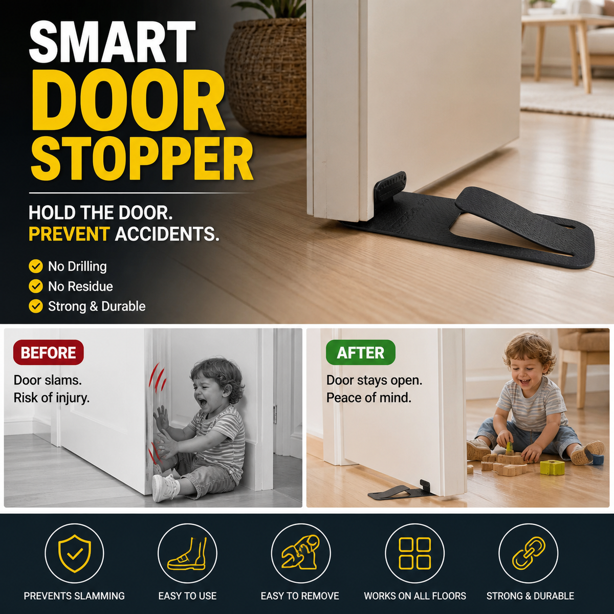 🚪 2-Pack Door Stopper Protector – No-Drill, Easy Door Holder 🏠✨