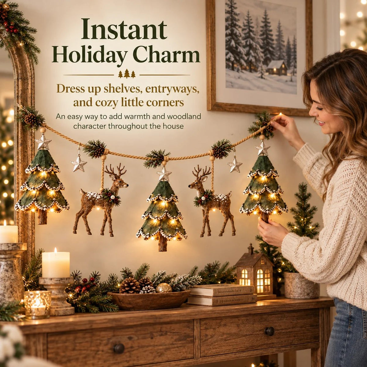 🎄Lighted Woodland Christmas Garland🦌