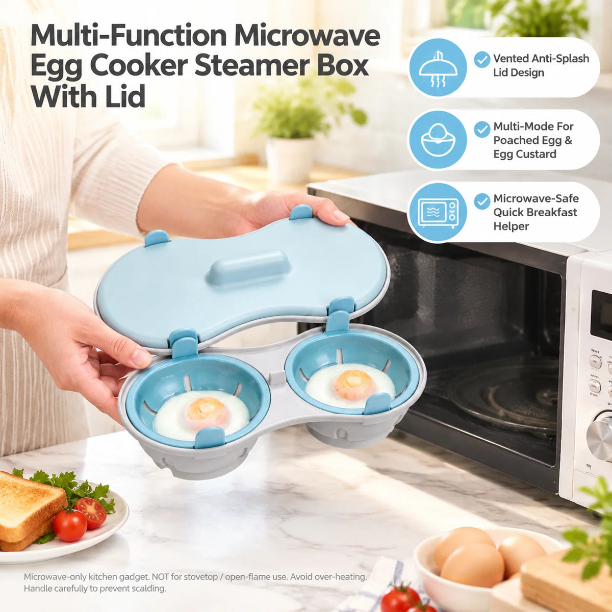 💥🥚Multi‑Function Microwave Egg Cooker Steamer Box With Lid