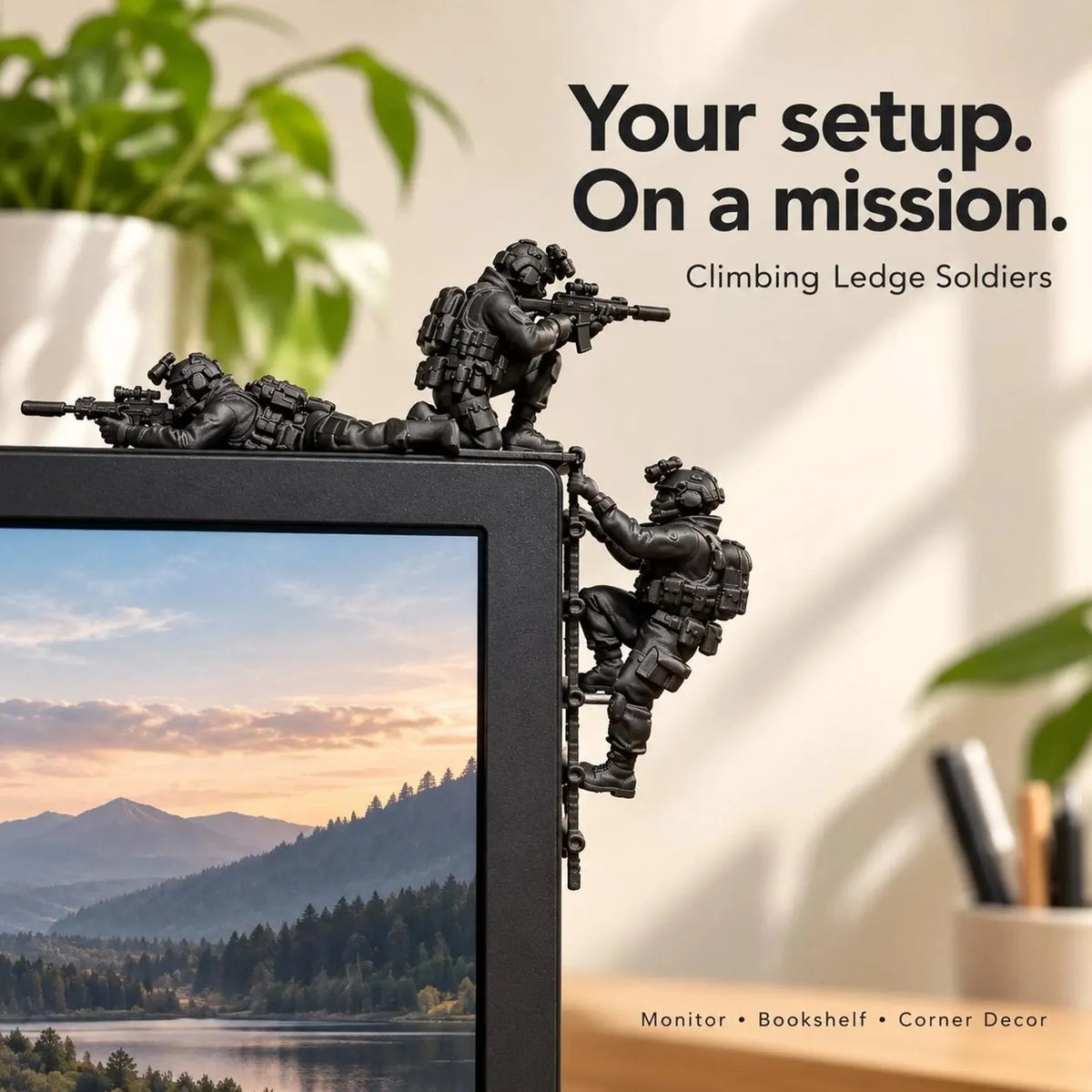 🪖Climbing Special Ops Soldiers, Tactical Soldier Monitor Decor, Military Desk Figurines, Gamer Desk Accessory, Gift for Him