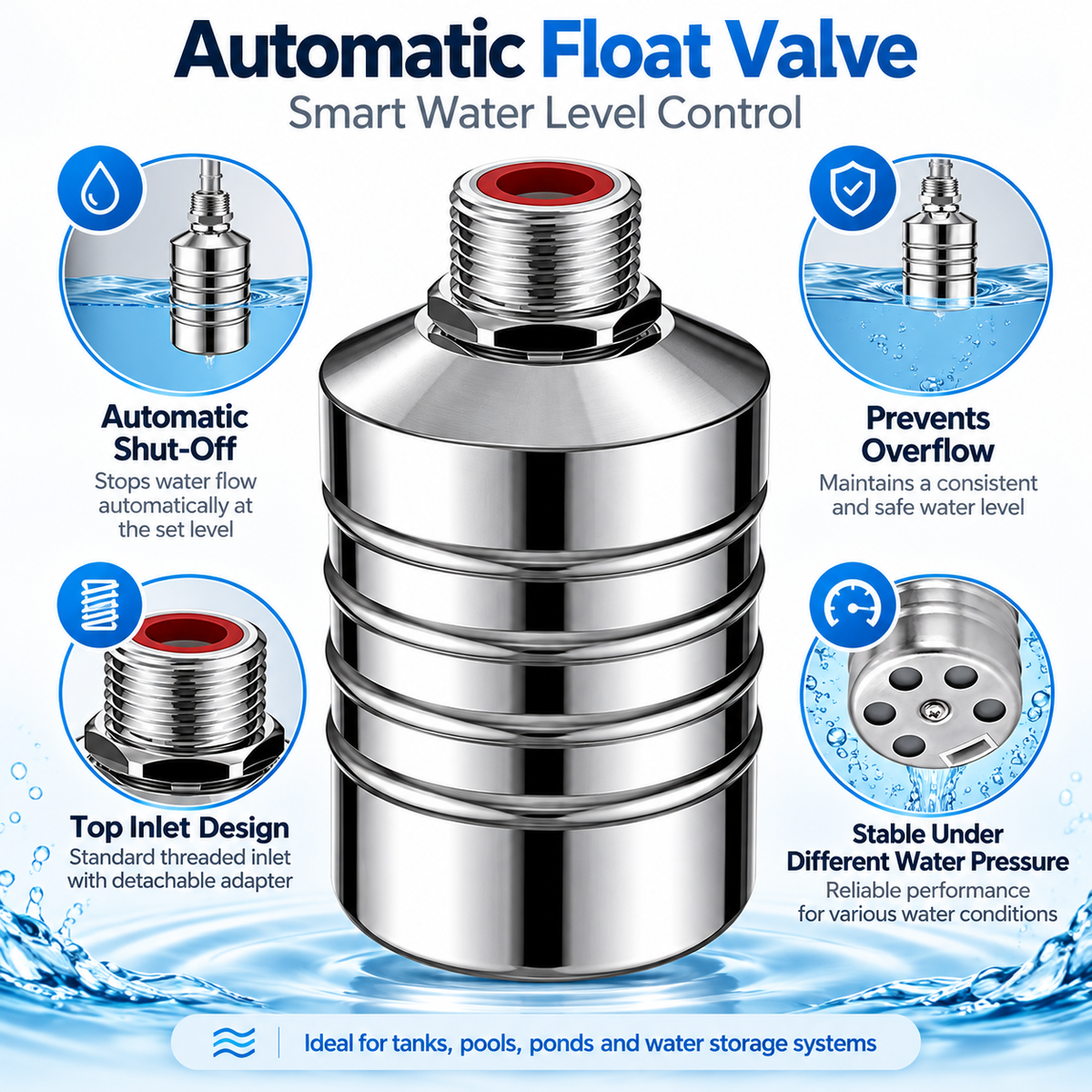 Auto Shutoff Float Valve for Water Tank