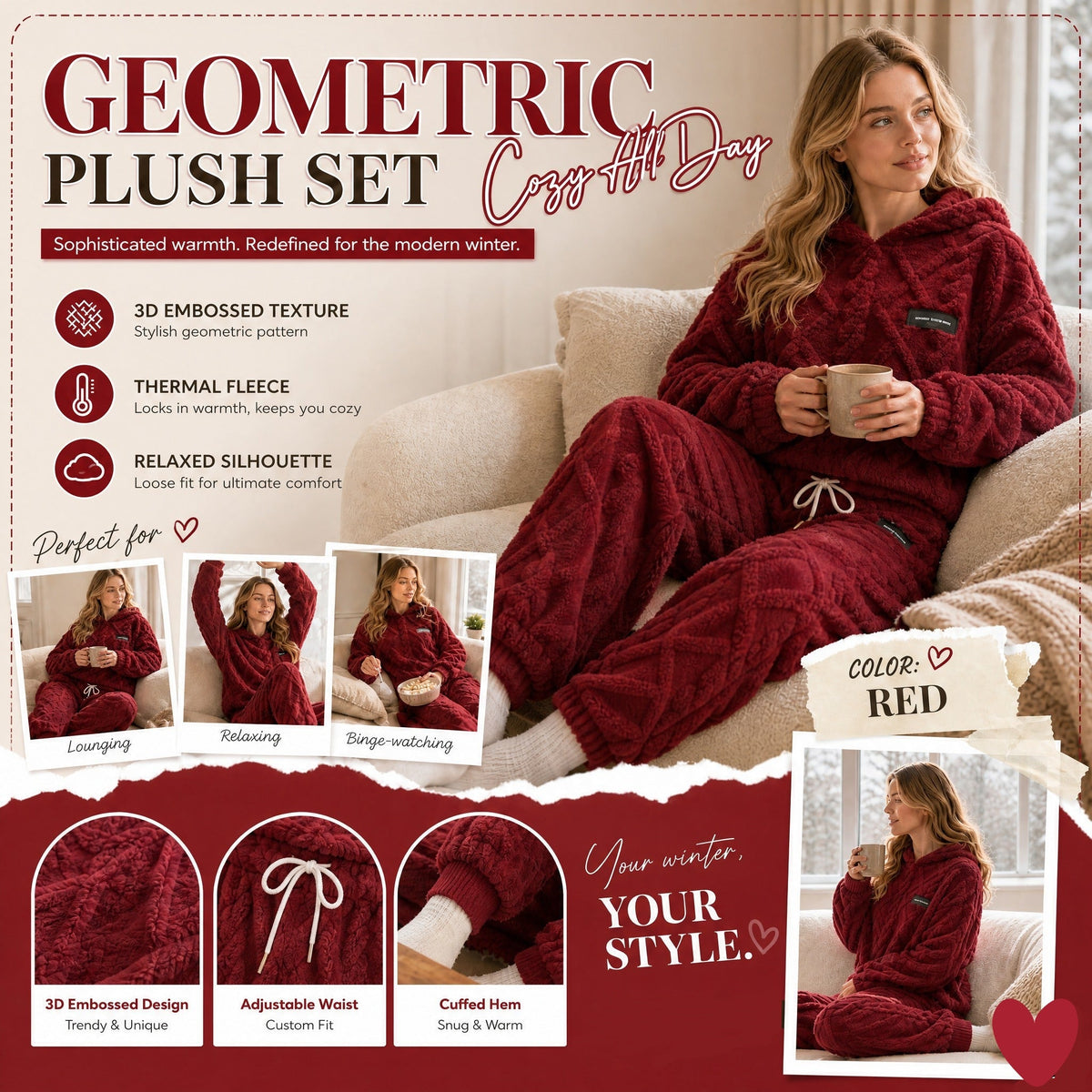 🍂 Embossed Geometric Plush Set – Timeless Comfort & Effortless Style For Every Occasion🍂