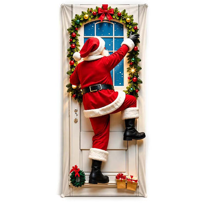 Santa Christmas Door Cover with Elastic Edges | Reusable Holiday Decor