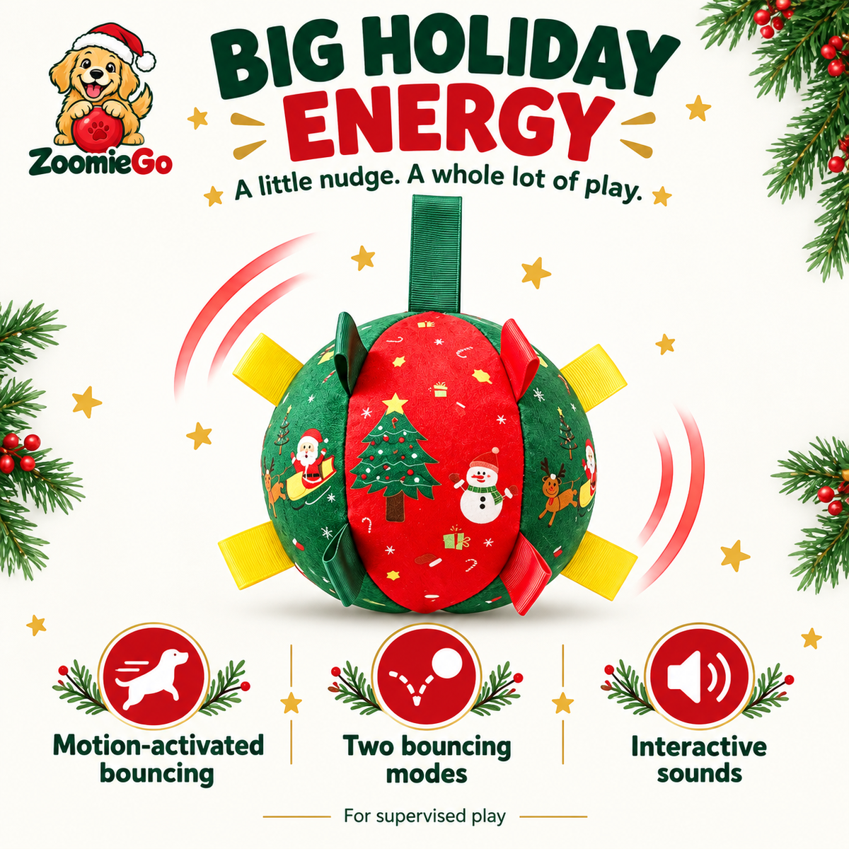 Dog Christmas Interactive Toy Soccer Ball with Bell🎄🐶🐱