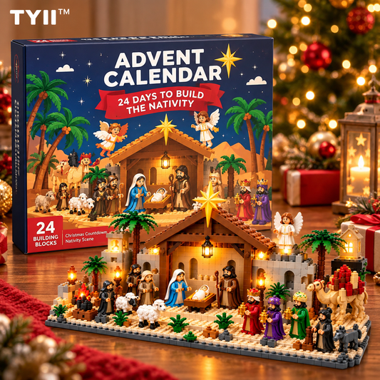 TYII™ 24-Day Nativity Building Blocks Advent Calendar – Christmas Jesus Birth Scene Countdown Building Set