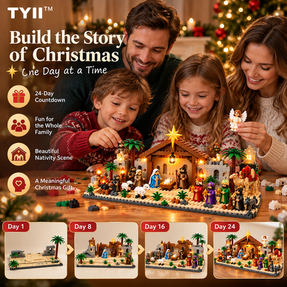 TYII™ 24-Day Nativity Building Blocks Advent Calendar – Christmas Jesus Birth Scene Countdown Building Set