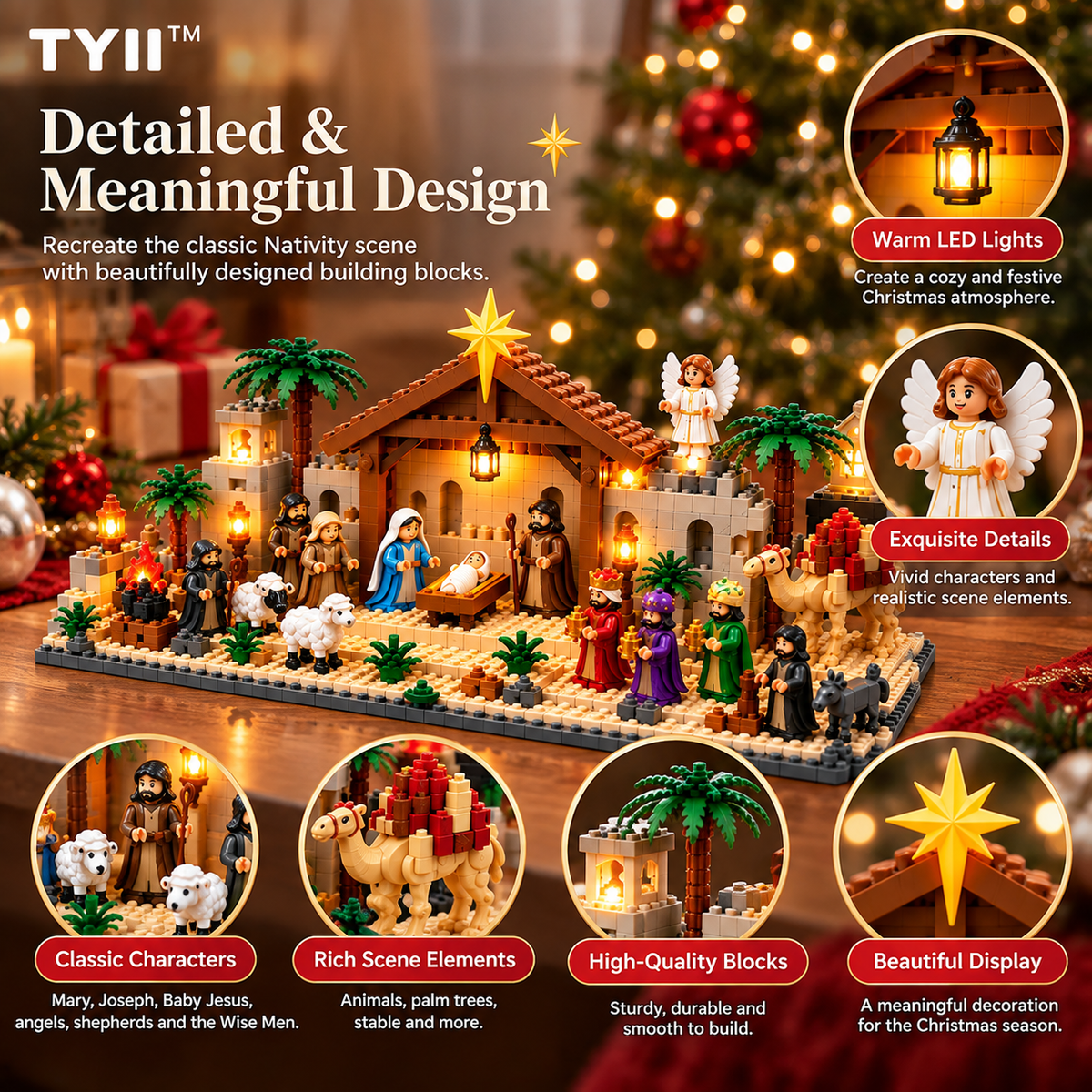 TYII™ 24-Day Nativity Building Blocks Advent Calendar – Christmas Jesus Birth Scene Countdown Building Set