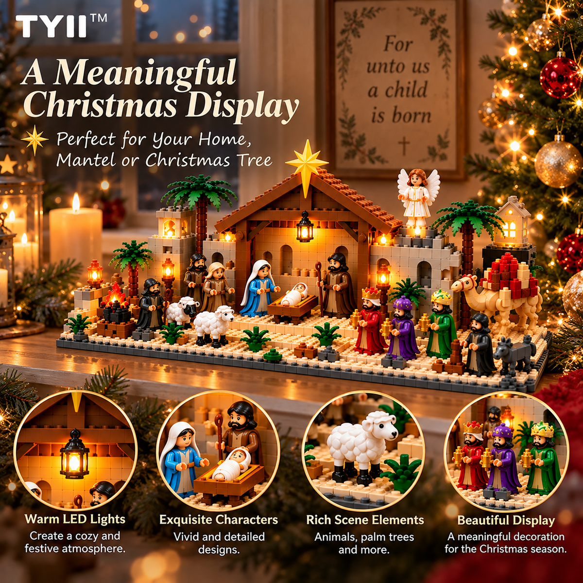 TYII™ 24-Day Nativity Building Blocks Advent Calendar – Christmas Jesus Birth Scene Countdown Building Set