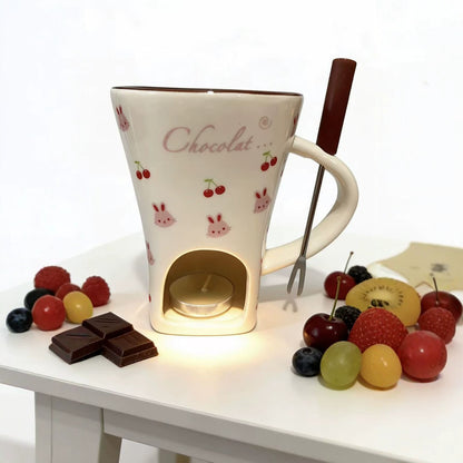 Mini Ceramic Fondue Mug Set with Fork