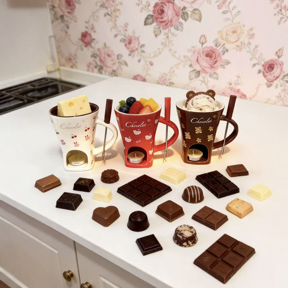 Mini Ceramic Fondue Mug Set with Fork