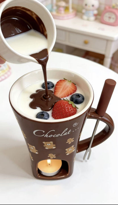 Mini Ceramic Fondue Mug Set with Fork
