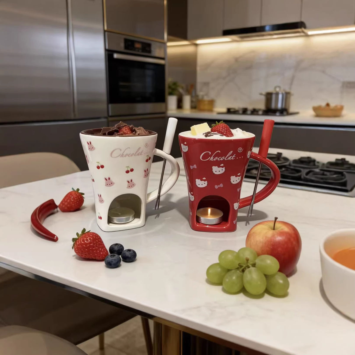 Mini Ceramic Fondue Mug Set with Fork