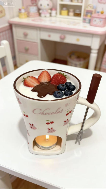 Mini Ceramic Fondue Mug Set with Fork