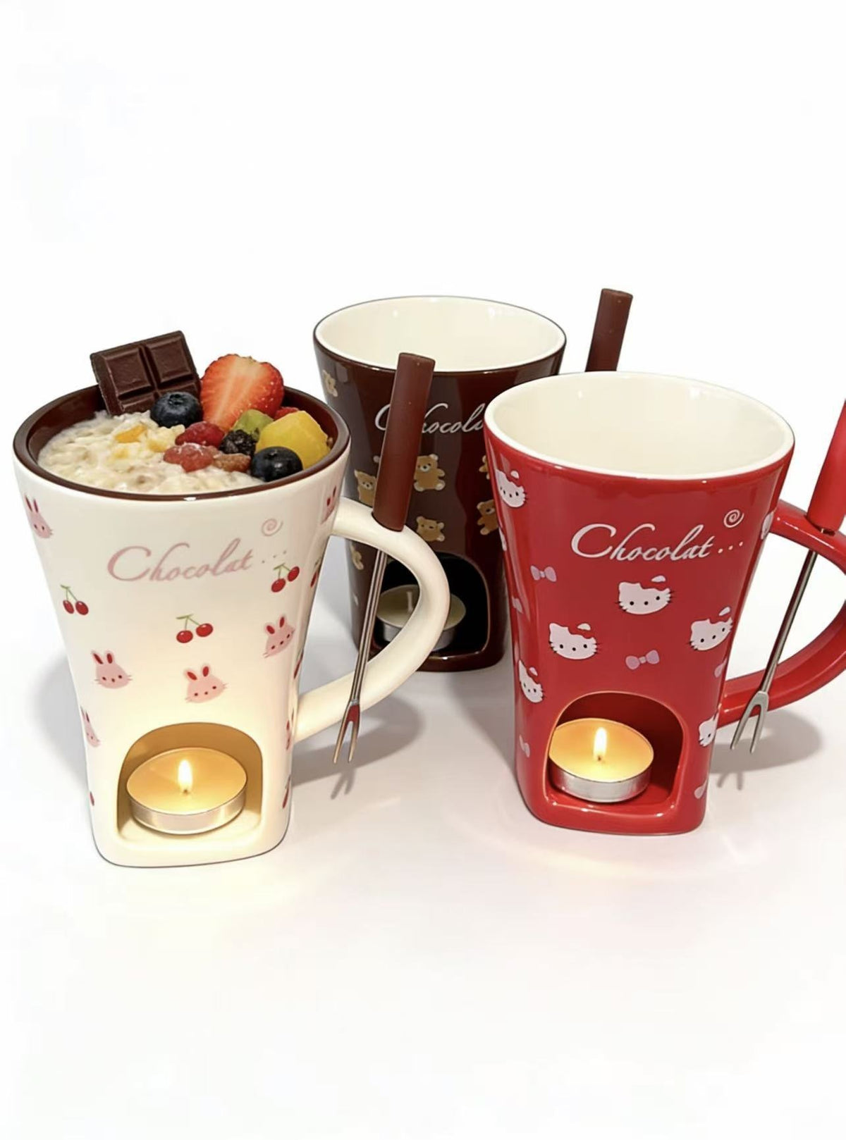 Mini Ceramic Fondue Mug Set with Fork