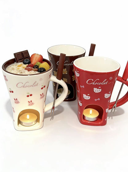 Mini Ceramic Fondue Mug Set with Fork