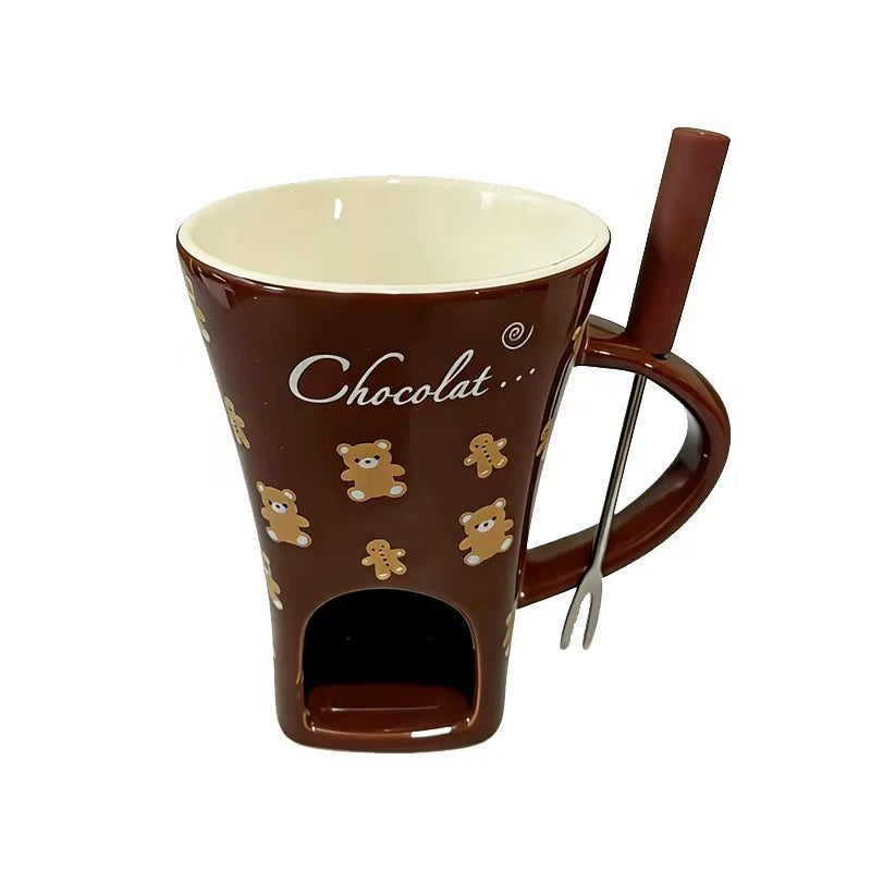 Mini Ceramic Fondue Mug Set with Fork