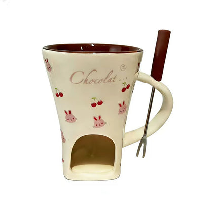 Mini Ceramic Fondue Mug Set with Fork
