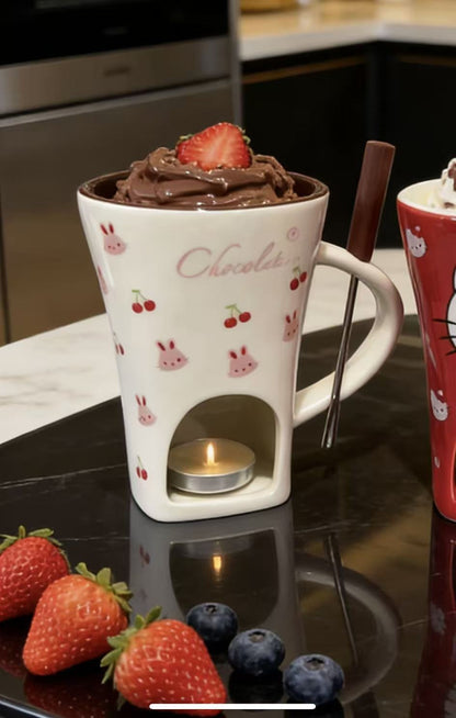 Mini Ceramic Fondue Mug Set with Fork