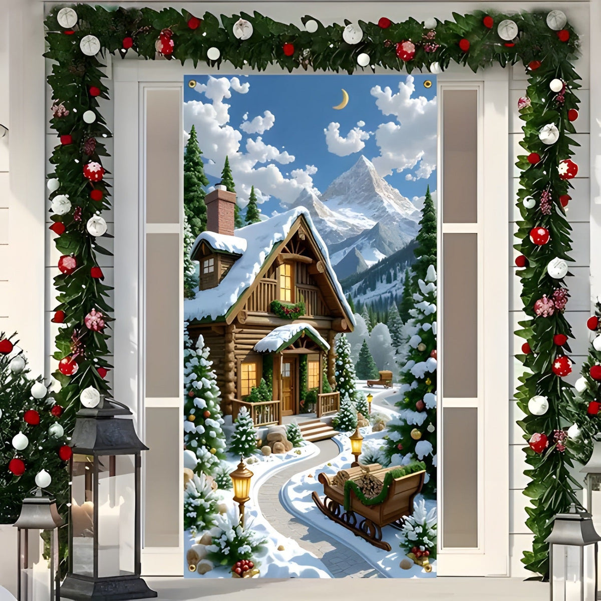 Santa Christmas Door Cover with Elastic Edges | Reusable Holiday Decor