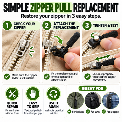 🔧 Zipper Pull Replacement Kit – Fix Broken Zipper Tabs in Minutes ✨