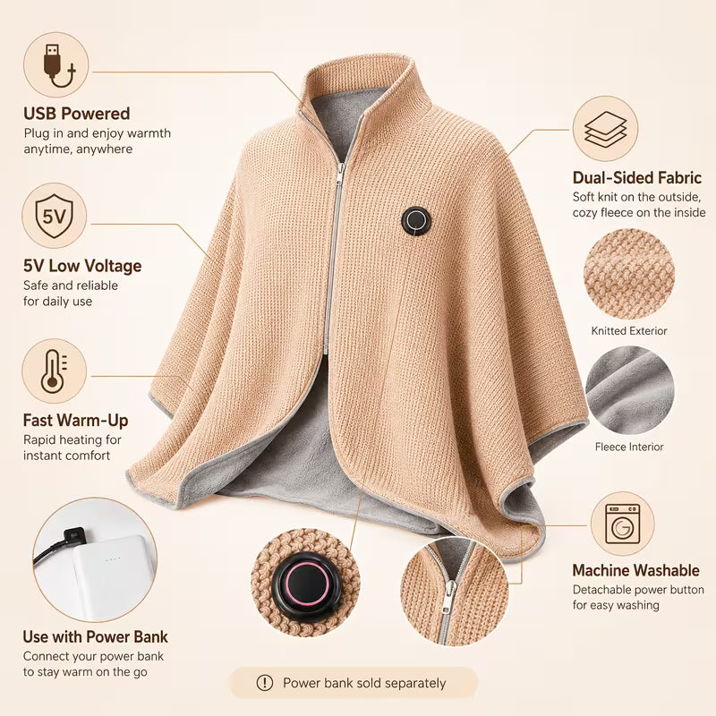 Soft fleece lined heated shawl fabric and details