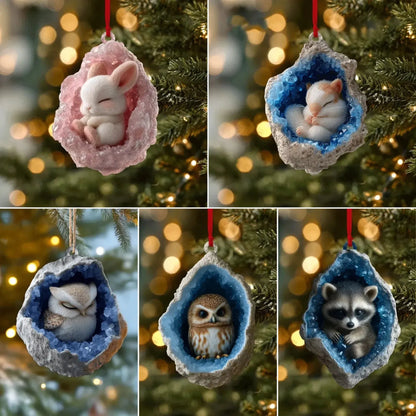 🎄 Woodland Geode Animal Ornaments – Tiny Christmas Friends Hidden in Crystal Magic
