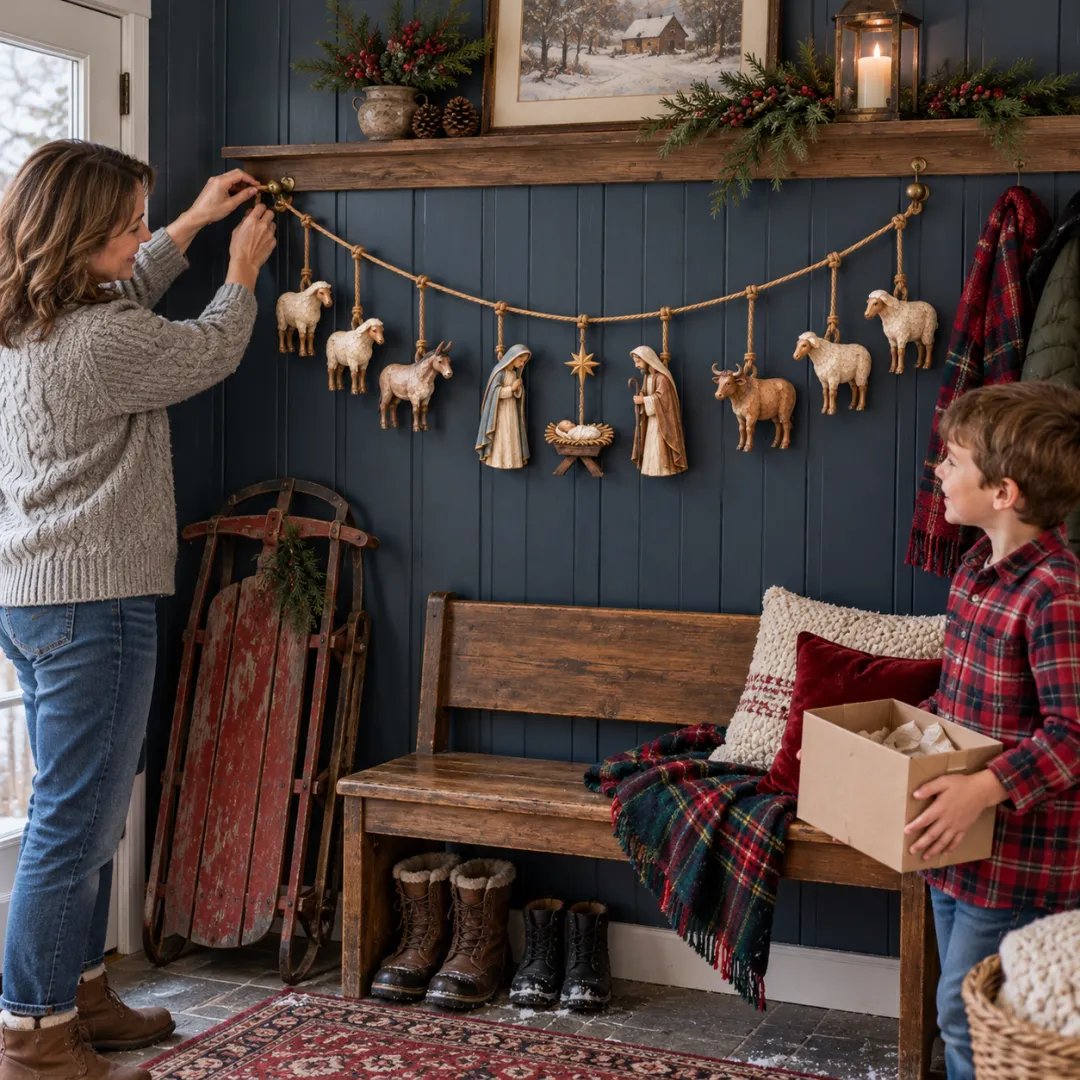 🔥 50% off | ✝️🎄 Handmade wooden garland with nativity scene
