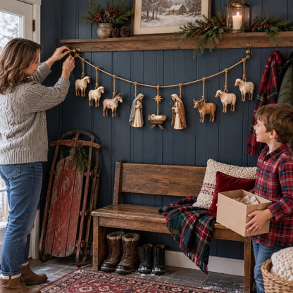🔥 50% off | ✝️🎄 Handmade wooden garland with nativity scene