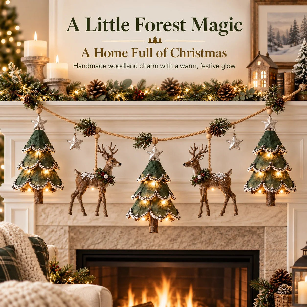 🎄Lighted Woodland Christmas Garland🦌