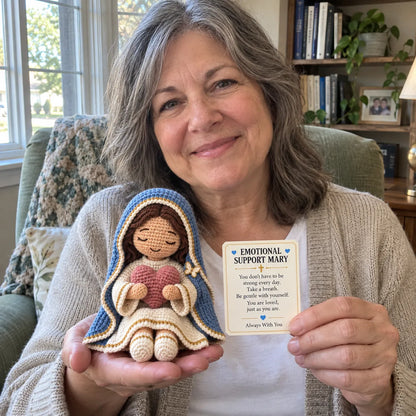 💙Always With You Mary Comfort Doll | Handmade Crochet Companion Holding A Heart with Encouragement Card ✨